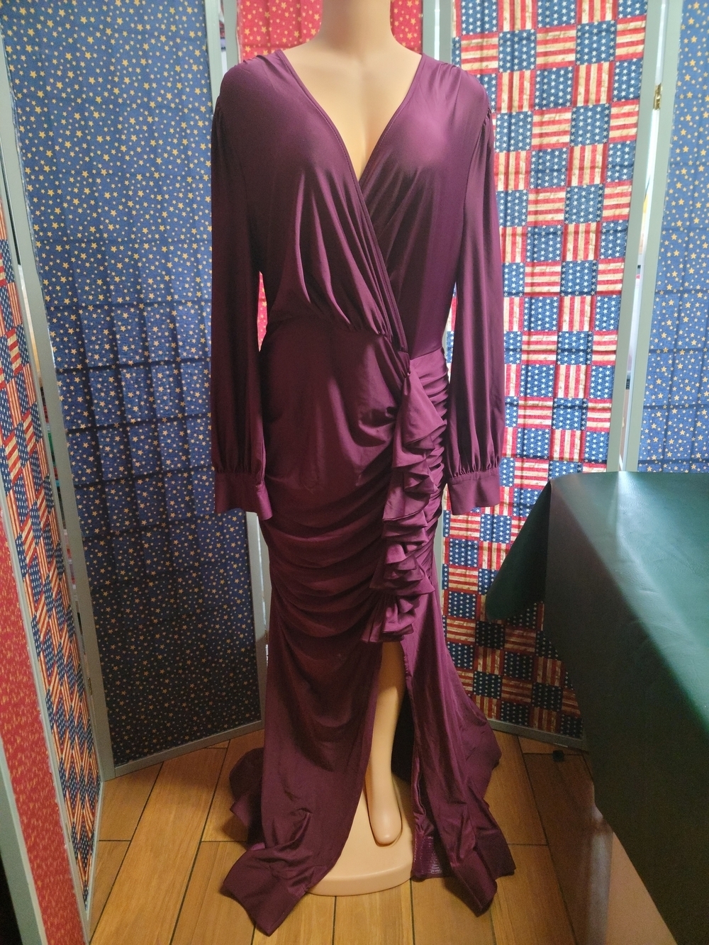 Fashion Nova Plum Plunging V-Neck Long Sleeve Ruched Maxi Dress